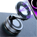 Fold-Flat Magnetic Car Phone Holder - Compact Metal Secure Smartphone Holder, 20N52 Magnetic Grip, Vertical Round Mount, Vacuum Suction Cup, Heat-Resistant Nano-Adhesive Base, MagSafe Snapon Vehicle Accessory for Car Interior, Secure Holder