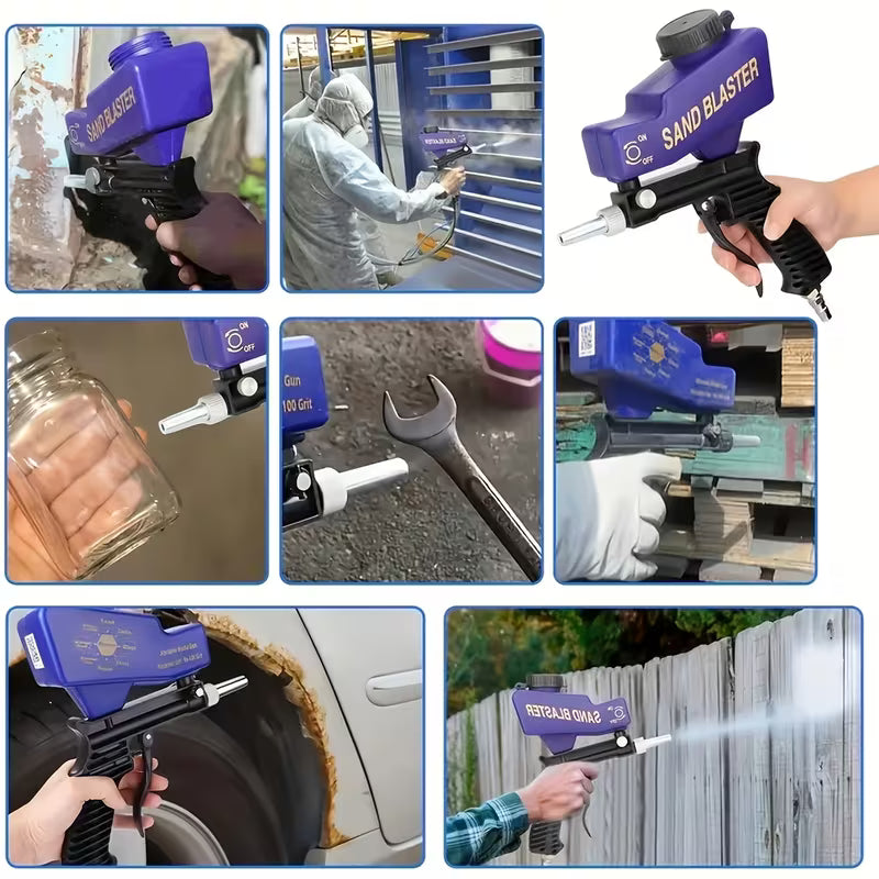 Black Portable Pneumatic Sandblaster Gun, Adjustable Sand Flow Rust Remover Tool For Garage, Metal Workshop & Car Chassis Refurbishment