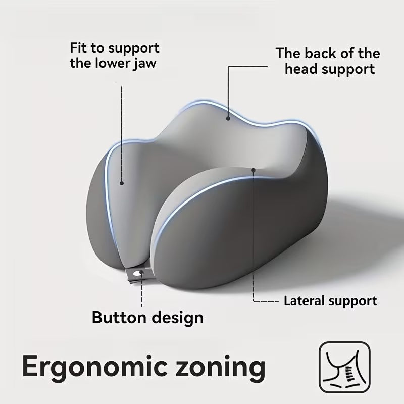 Ergonomic Memory Foam Travel Neck Pillow – Compact Roll-Up Design with Storage Box, Washable Cover & 360° Head Support