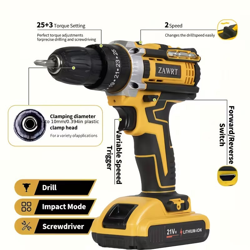 21V Cordless Impact Drill & Screwdriver Kit