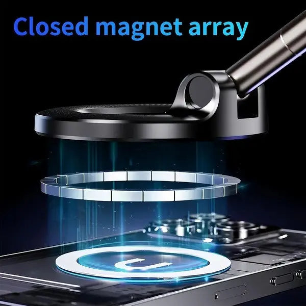 Fold-Flat Magnetic Car Phone Holder - Compact Metal Secure Smartphone Holder, 20N52 Magnetic Grip, Vertical Round Mount, Vacuum Suction Cup, Heat-Resistant Nano-Adhesive Base, MagSafe Snapon Vehicle Accessory for Car Interior, Secure Holder