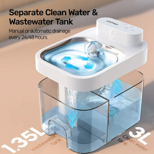 3L Smart Cat Water Fountain | Automatic Clean/Wastewater Separation & Wireless Pump