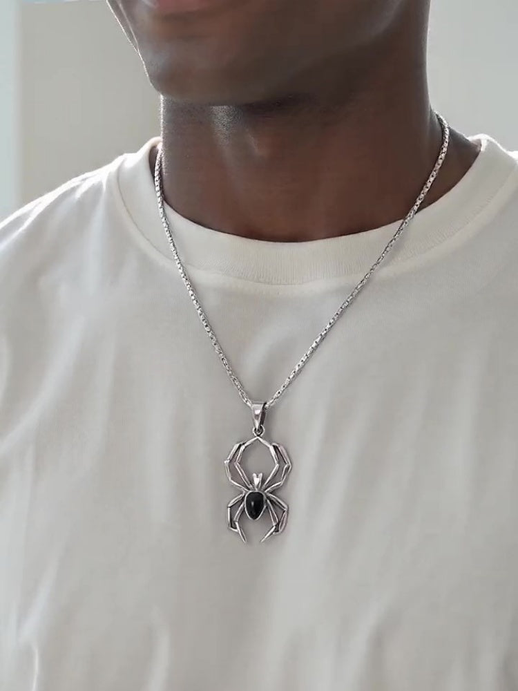 Fashion Gothic Spider Pendant Necklace for Men, Punk Necklace for Daily Wear & Halloween Decoration