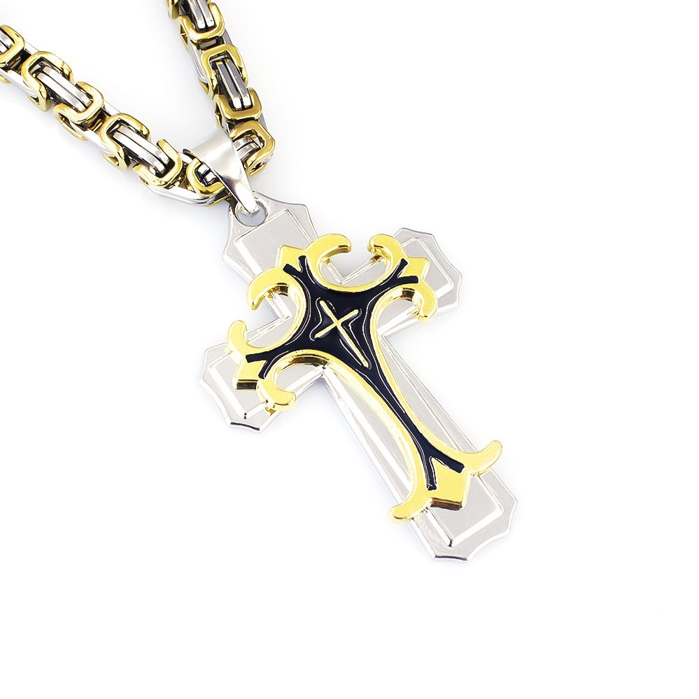 Men's Vintage Handmade Stainless Steel Pendant Necklace - Multi-Layer Flat Chain, Retro Hip-Hop Jewelry Gift for Men