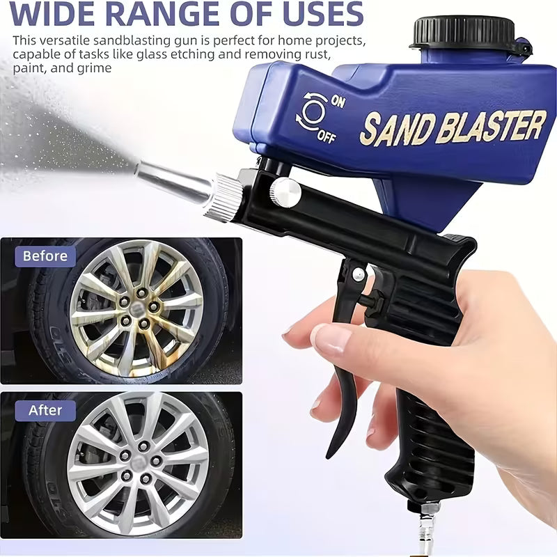 Black Portable Pneumatic Sandblaster Gun, Adjustable Sand Flow Rust Remover Tool For Garage, Metal Workshop & Car Chassis Refurbishment