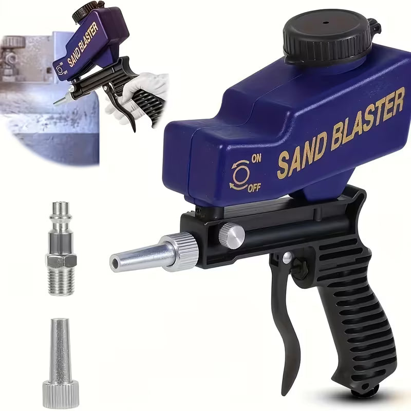 Black Portable Pneumatic Sandblaster Gun, Adjustable Sand Flow Rust Remover Tool For Garage, Metal Workshop & Car Chassis Refurbishment