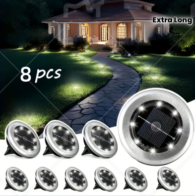 8Pcs Outdoor Solar Ground Lights, Auto On & Off, Easy Installation, Heat & Freeze Resistant, In-ground / Portable Path Lighting for Villa Garden, Pond & Driveway, No Remote & Timer