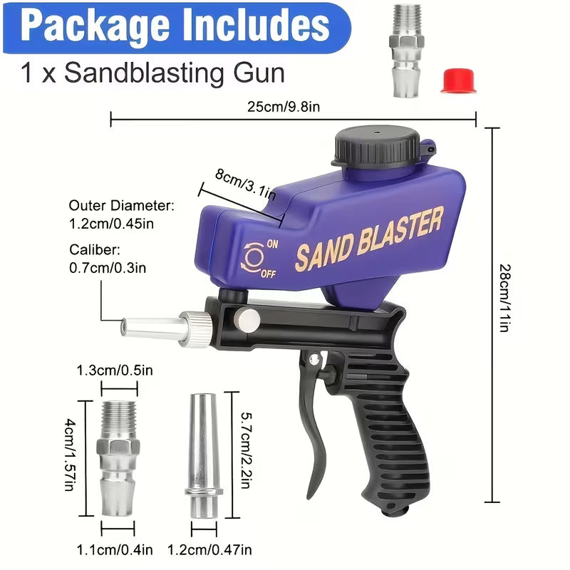 Black Portable Pneumatic Sandblaster Gun, Adjustable Sand Flow Rust Remover Tool For Garage, Metal Workshop & Car Chassis Refurbishment