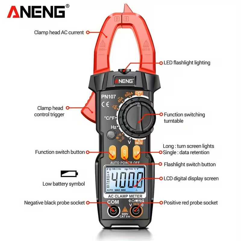 4000‑Count Digital Clamp Multimeter Kit, Portable Non‑Contact Voltage Test Electrician Tool Set
