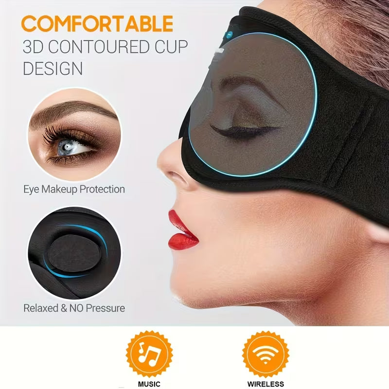 Music Sleep Eye Mask for Men & Women, Contoured Hollow Blackout Eye Mask, Travel & Nap Sleeping Aid