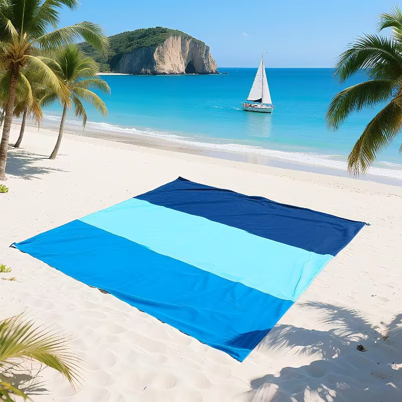 Extra Large Sandproof Beach Blanket – Windproof Outdoor Picnic Mat with 4 Stakes & Carry Bag