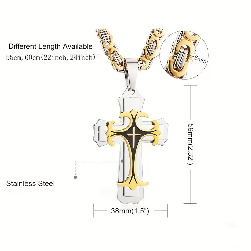Men's Vintage Handmade Stainless Steel Pendant Necklace - Multi-Layer Flat Chain, Retro Hip-Hop Jewelry Gift for Men