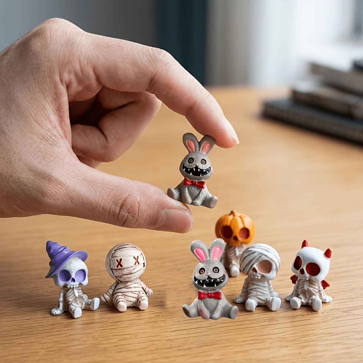 6pcs halloween spooky skeleton figurines mini resin image 2