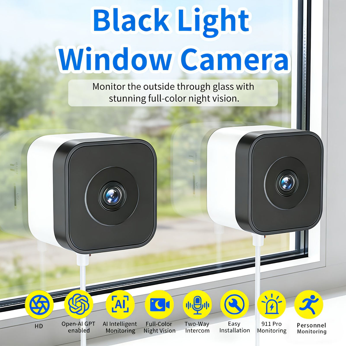 1pc/2pcs High-Definition 6MP Window Security Camera, Smart Indoor Wifi Camera, Supports 2.4Ghz/5Ghz Networks, Equipped with AI Full-Color Night Vision, Motion And Human Detection, And Supports 911 Emergency Alerts. Quick And Easy Installation image 3
