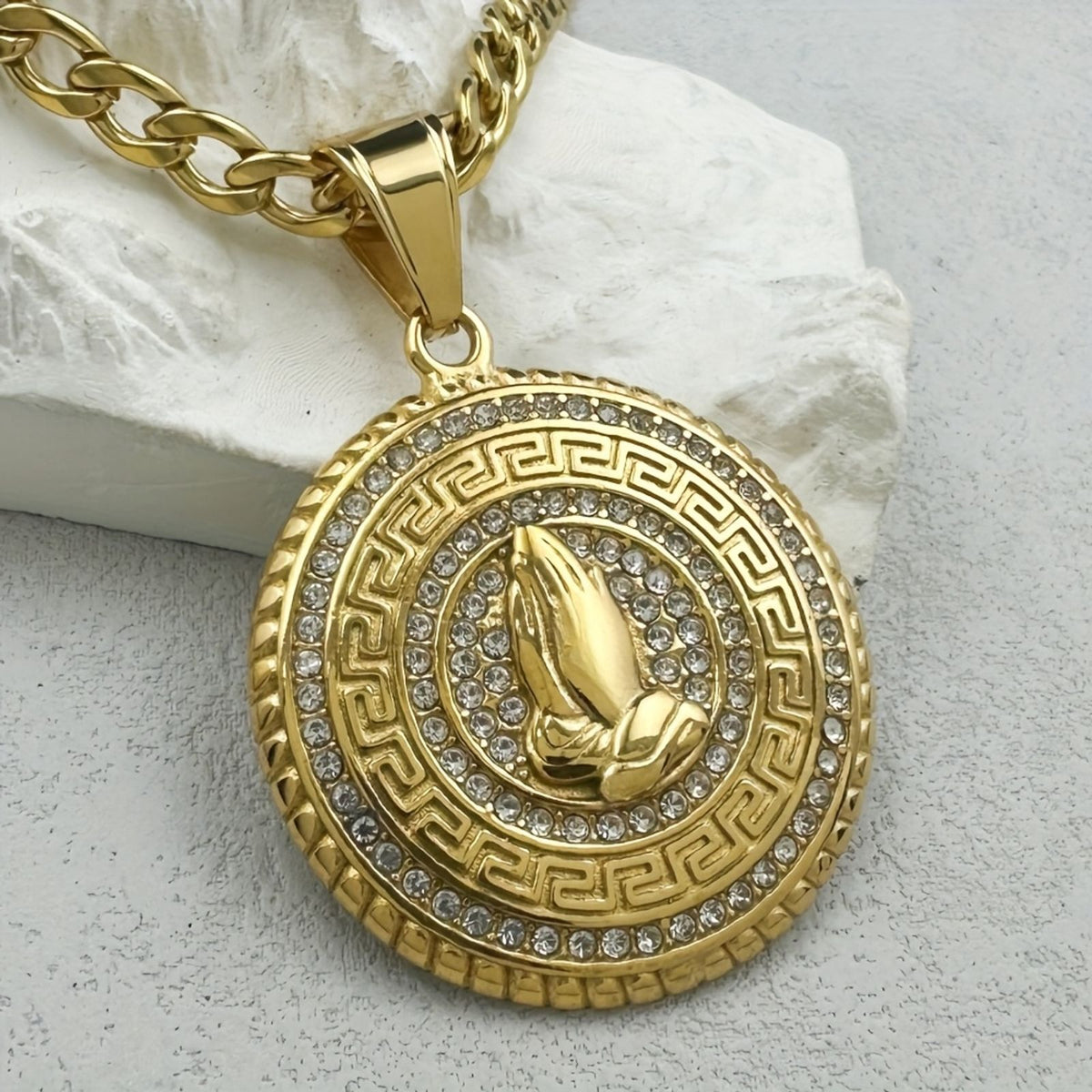 1pc 316l stainless steel prayer hand pendant golden image 4
