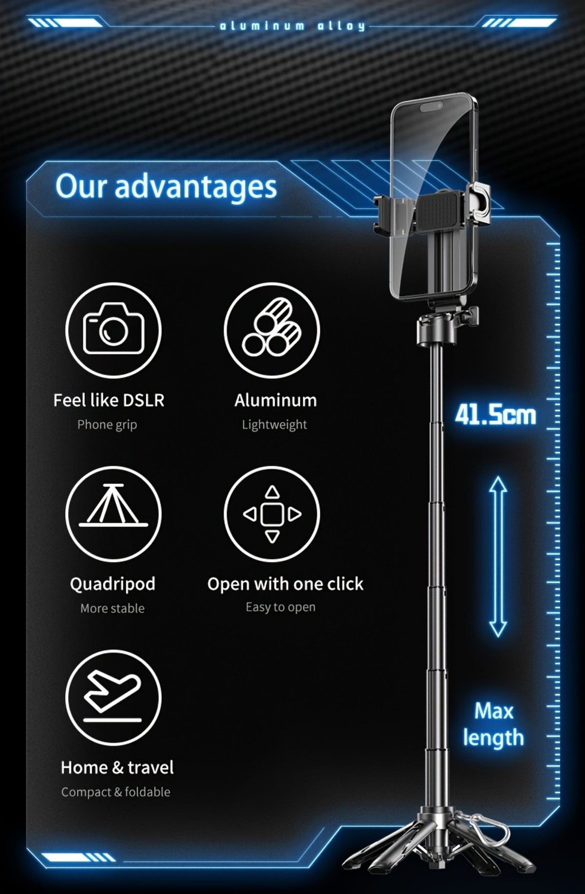 16-Inch Extendable Selfie Stick Tripod, Equipped with Wireless Remote Control, 360° Rotating Bracket, One-Click Release Lightweight ABS Design, Suitable for Various Smartphones, Perfect for Concerts, Travel, And Live Streaming, Mobile Selfie Stick image 3