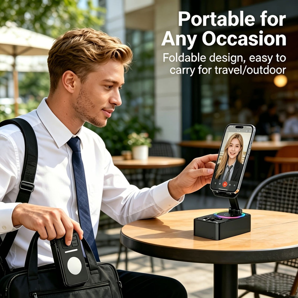 2026 New Bluetooth Speaker, Bluetooth Stand with Speaker and Emergency Charging, 360° Adjustable Foldable Magnetic Bluetooth Speaker Stand, Portable Emergency Charger, Suitable for iPhone and Android Phones, Ideal for Home, Travel, and Office Use image 6