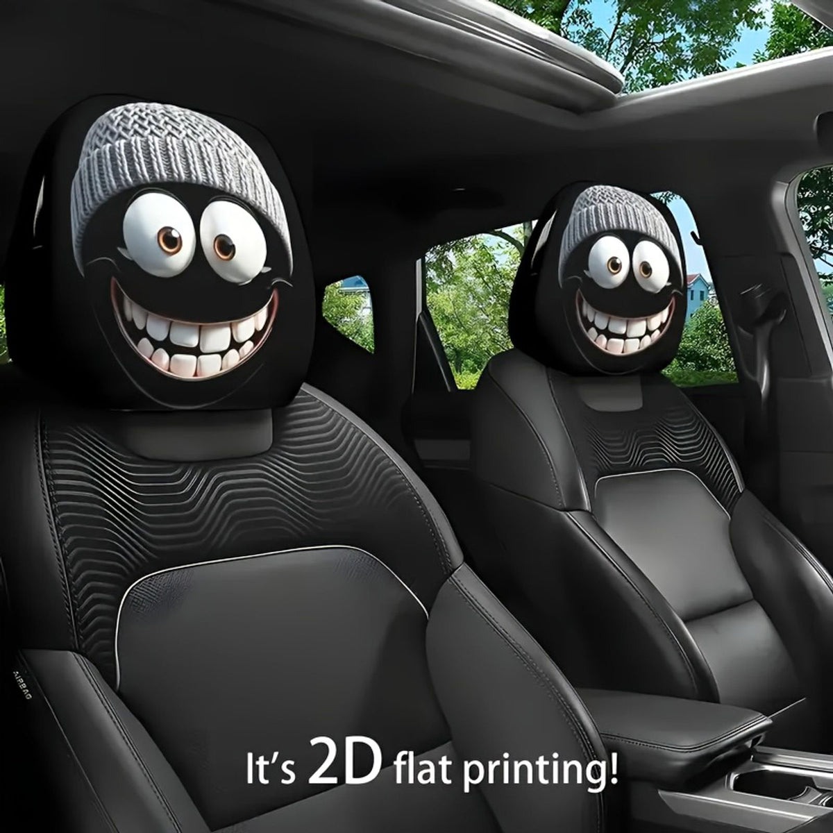 2pcs car headrest cover cartoonish funny smiling image 6