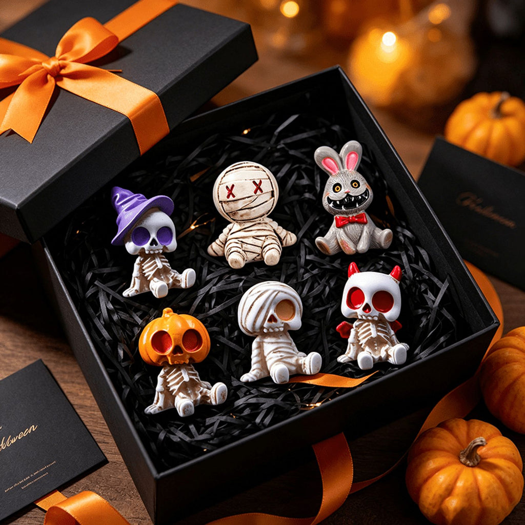 6pcs halloween spooky skeleton figurines mini resin image 3