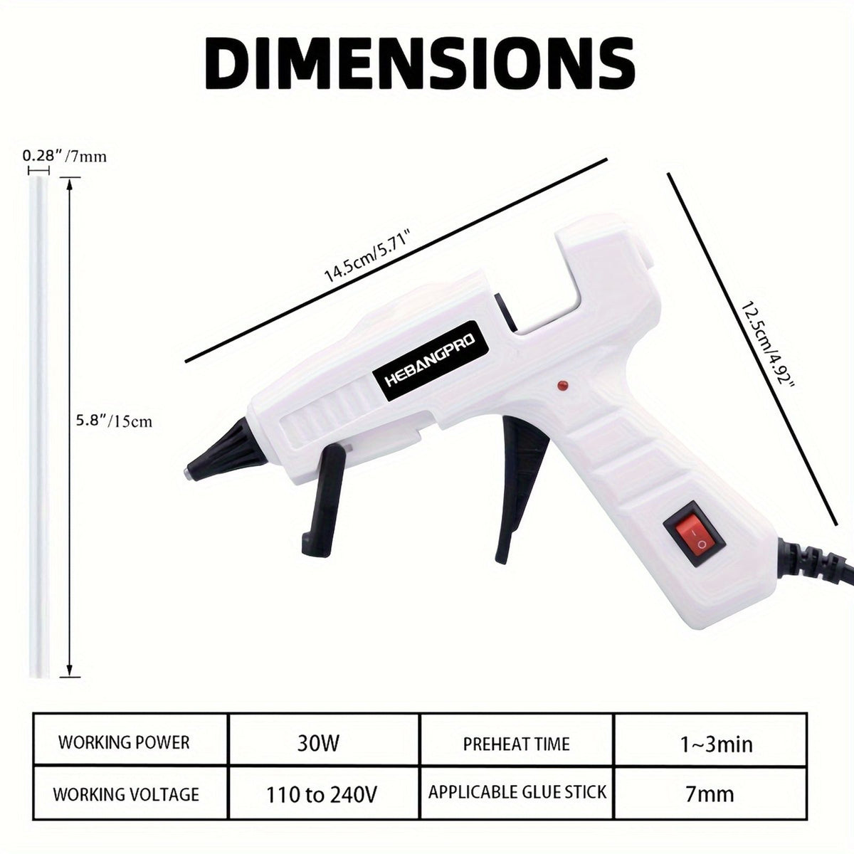 30w hot melt gun kit 30pcs 0 27x5 9 inches 7x150mm image 3