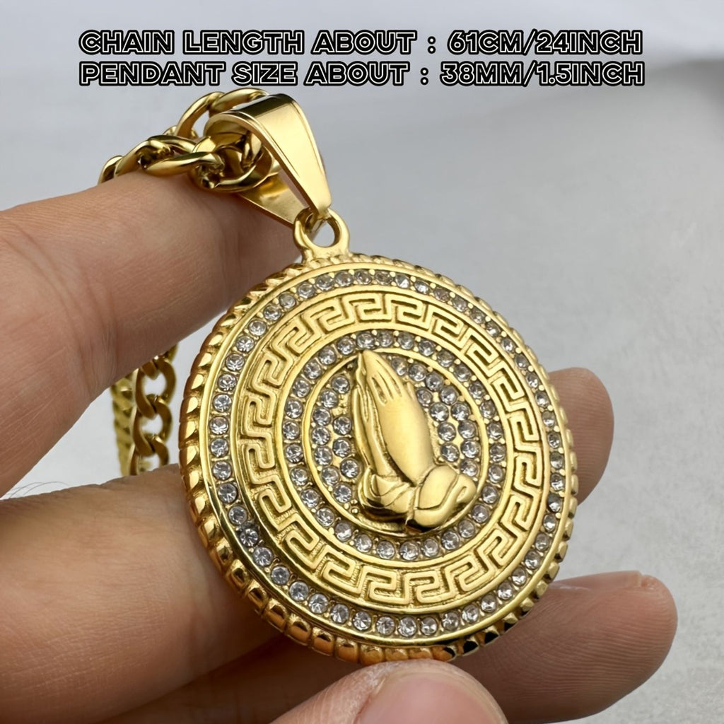 1pc 316l stainless steel prayer hand pendant golden image 2