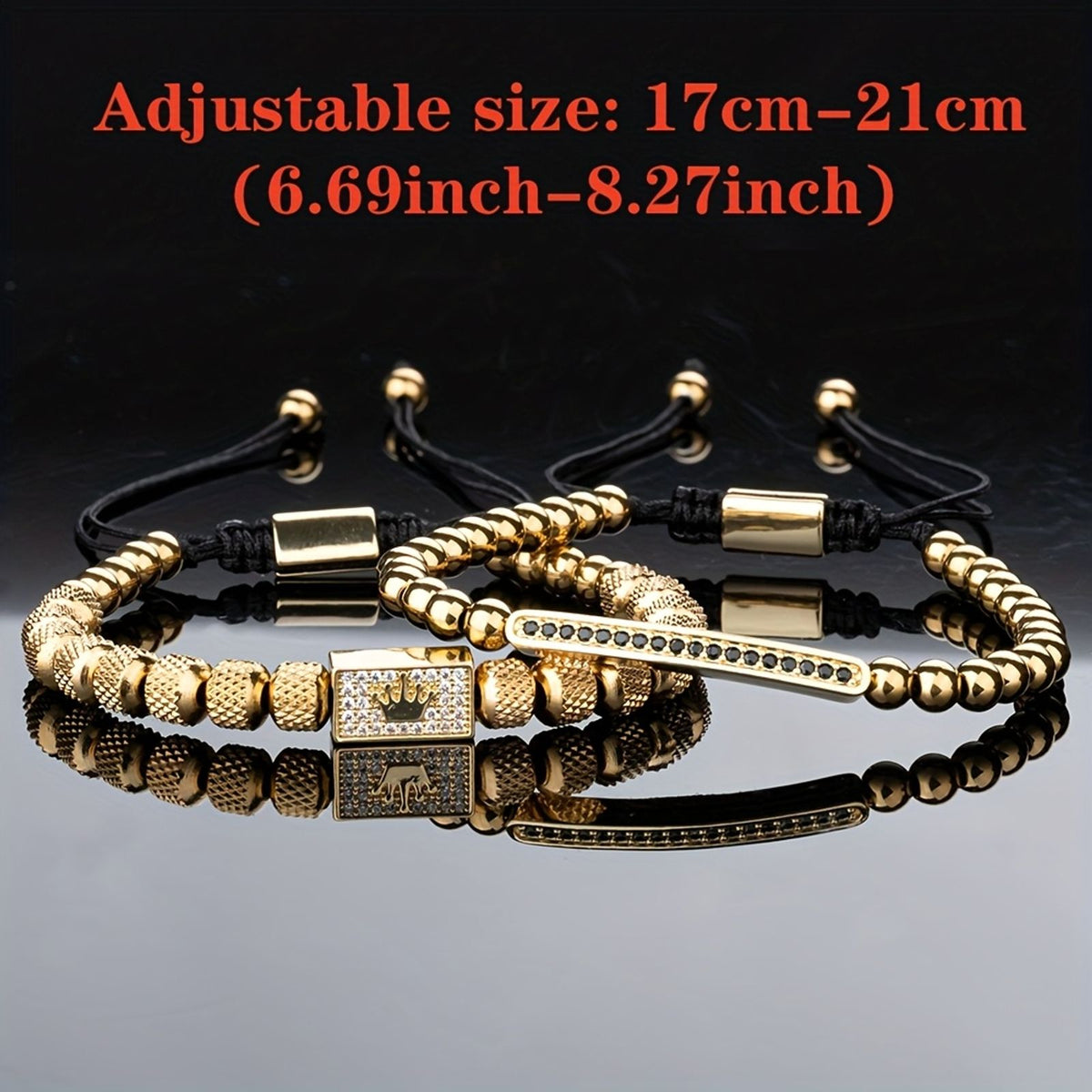2pcs set luxury square bead adjustable size image 2