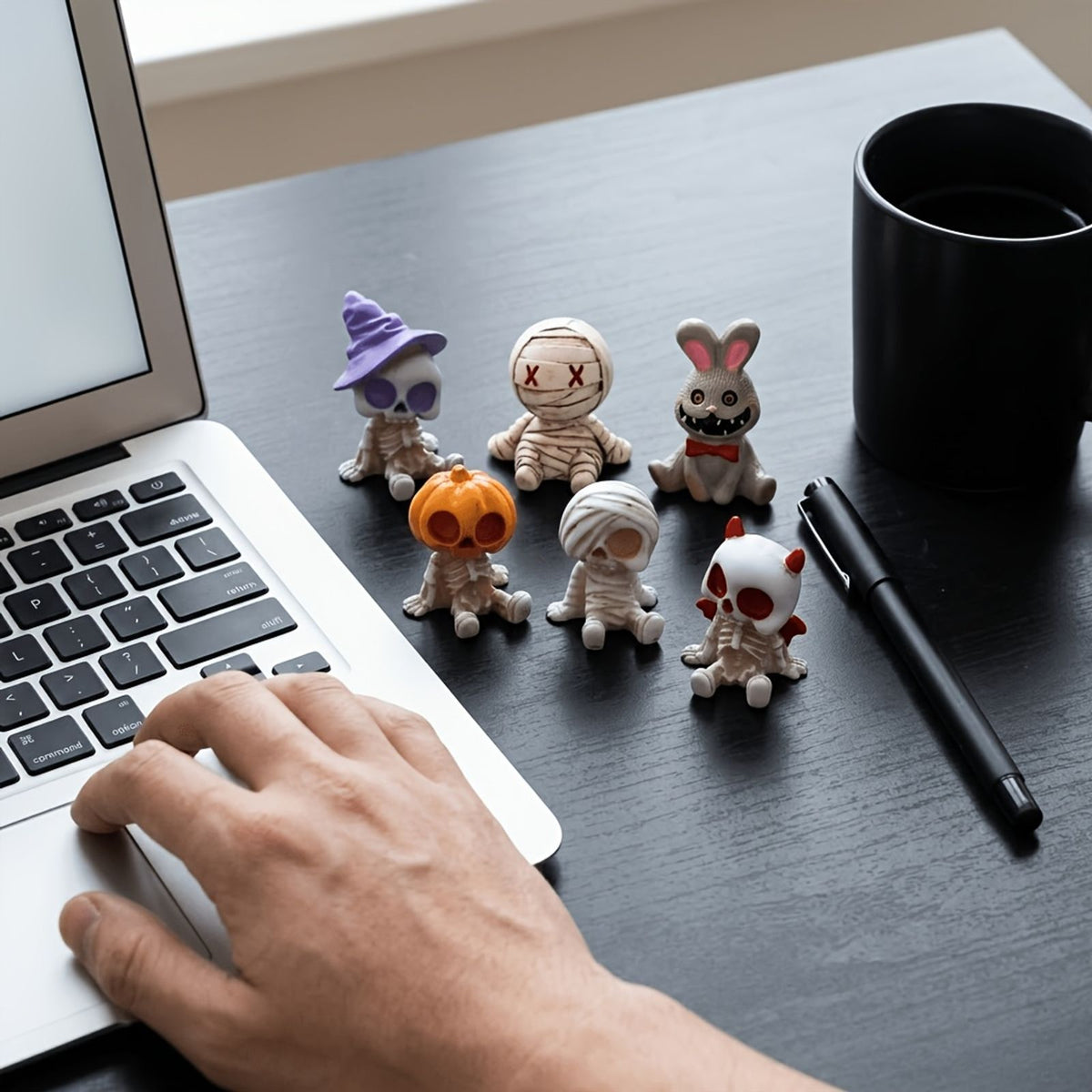 6pcs halloween spooky skeleton figurines mini resin image 4