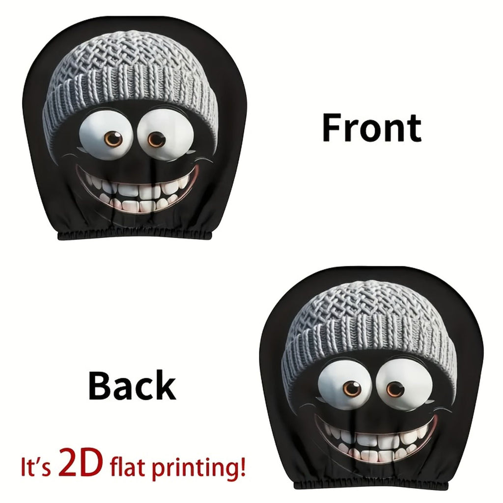 2pcs car headrest cover cartoonish funny smiling image 8