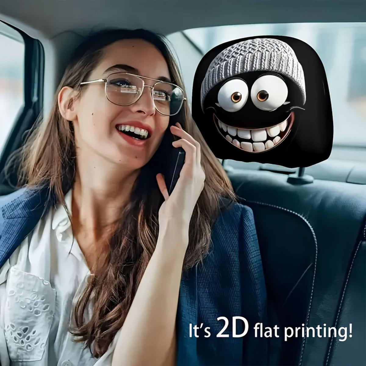 2pcs car headrest cover cartoonish funny smiling image 9