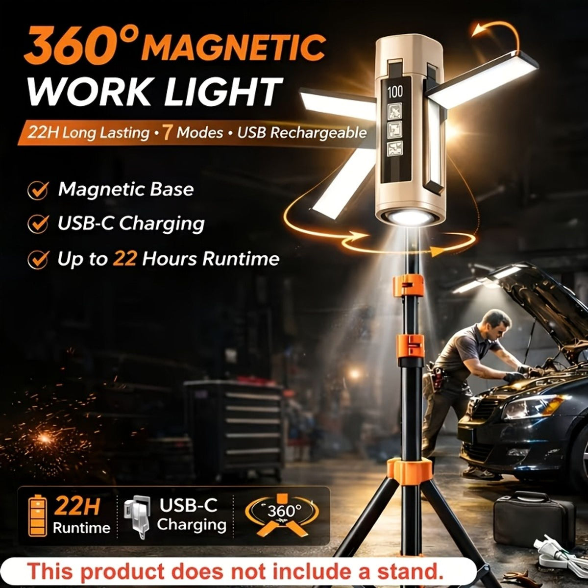 extendable magnetic work light rechargeable led inspection image 2
