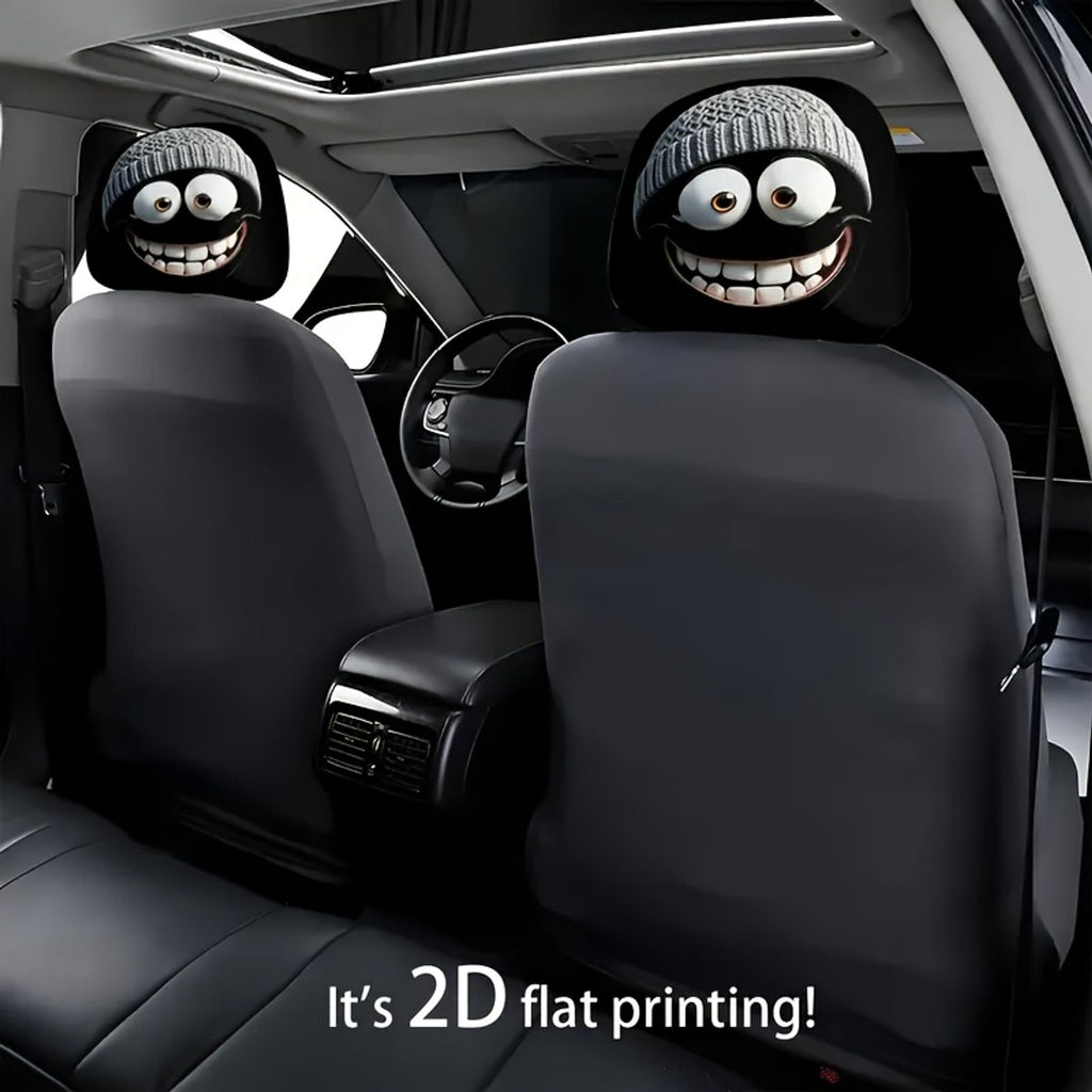 2pcs car headrest cover cartoonish funny smiling image 7